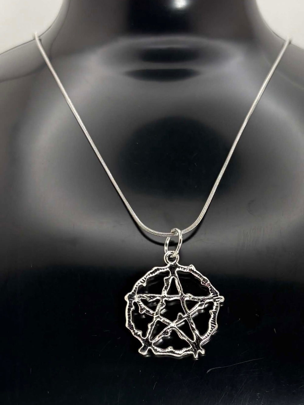 Silver Tone Rustic Pentacle Necklace on Stainless Steel Chain